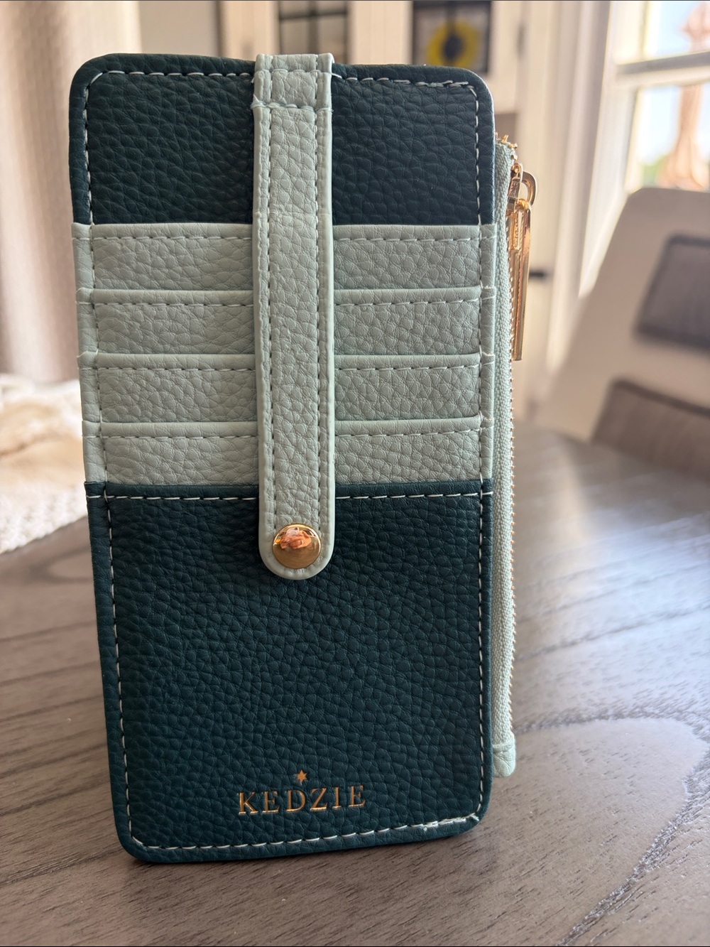 Kedzie Two-Tone Card Wallet - Teal & Cream